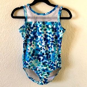 Plum Practicewear Blue Watercolor Dots Leotard CL